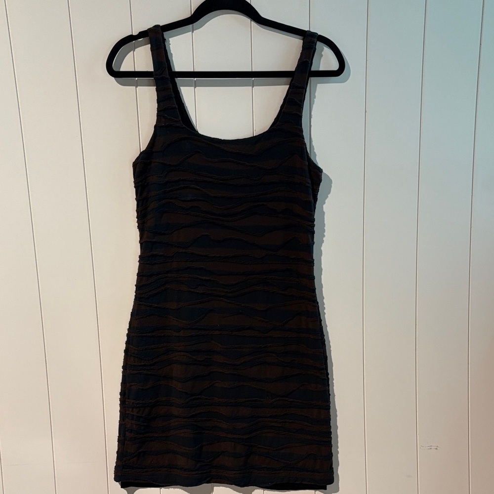 Free People bodycon tank dress fully line black and brown stripe stretchy L